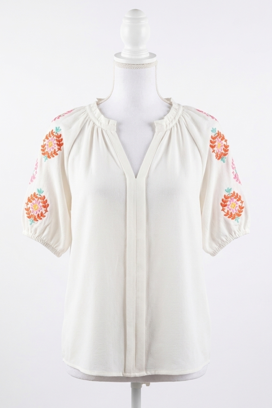 NEW VOY embroidered raglan sleeve top in ivory